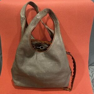 MOO MOO DESIGNS Taupe Genuine Leather Tote Clasp Closure 
Made in South Africa